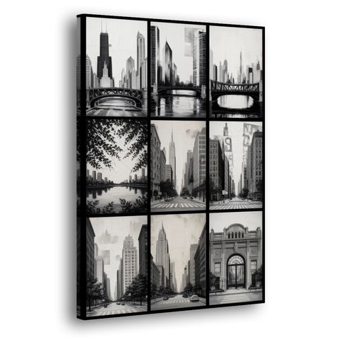 Chicago Nine Neighborhoods Grid - Canvas Wall Art - Side