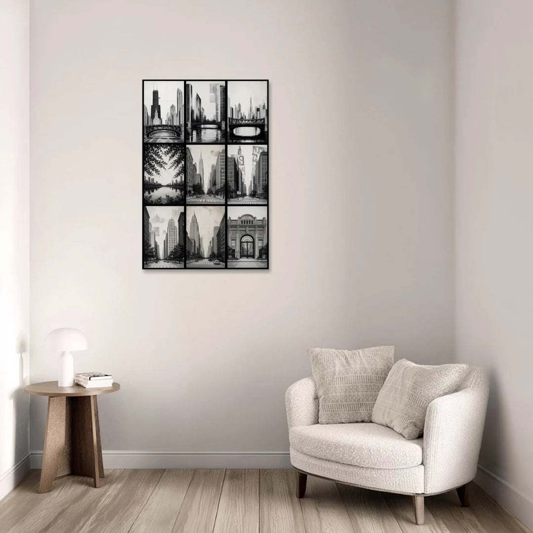 Chicago Nine Neighborhoods Grid - Canvas Wall Art - Sofa - 24x36