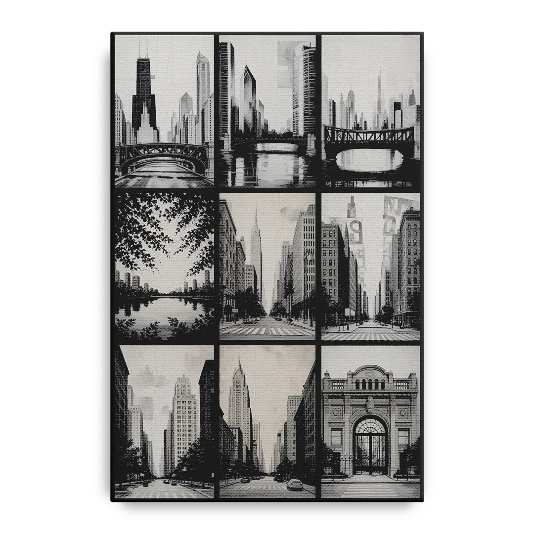 Chicago Nine Neighborhoods Grid - Canvas Wall Art