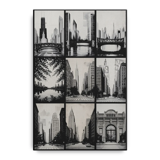 Chicago Nine Neighborhoods Grid - Canvas Wall Art