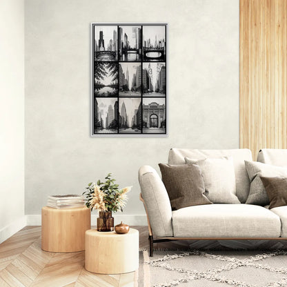 Chicago Nine Neighborhoods Grid - Living Room White Frame Canvas