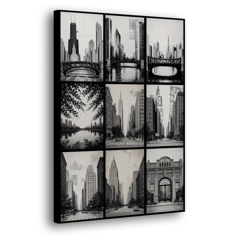 Chicago Nine Neighborhoods Grid - Canvas Wall Art