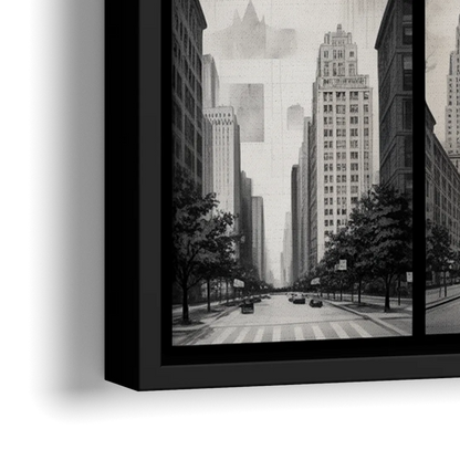 Chicago Nine Neighborhoods Grid - Close-Up Black Frame Canvas