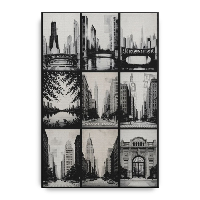 Chicago Nine Neighborhoods Grid Front - Canvas Wall Art
