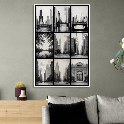 Chicago Nine Neighborhoods Grid Sitting Room - White Canvas Wall Art