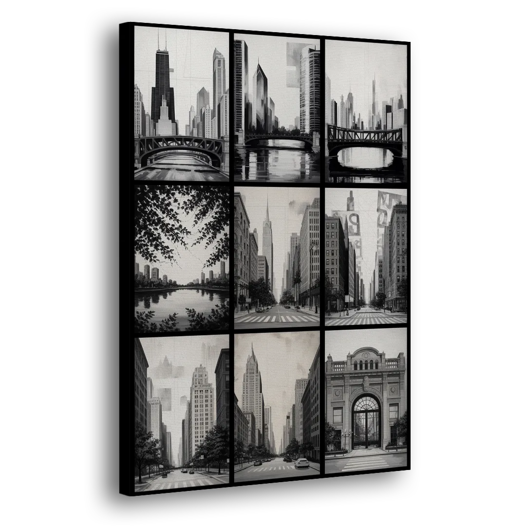 Chicago Nine Neighborhoods Grid - Canvas Print Art Sides