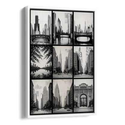 Chicago Nine Neighborhoods Grid Side - White Canvas Wall Art