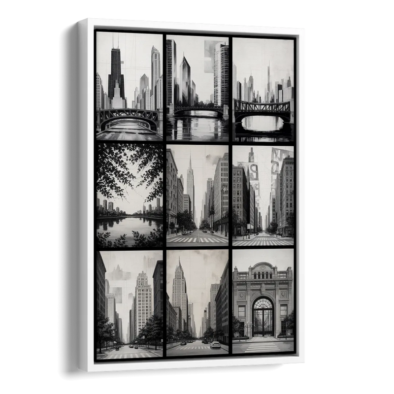 Chicago Nine Neighborhoods Grid Side - White Canvas Wall Art