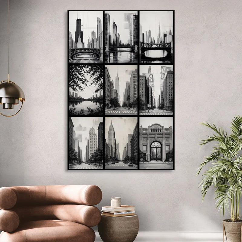 Chicago Nine Neighborhoods Grid Sitting Room - Canvas Wall Art