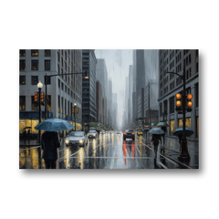 Chicago Rainy Streets in Monochrome - Canvas Wall Art - Front