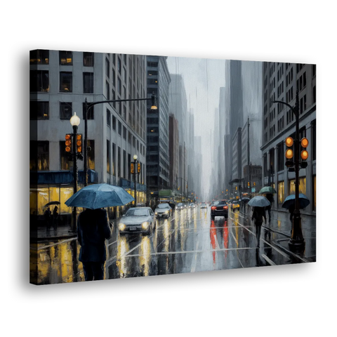 Chicago Rainy Streets in Monochrome - Canvas Wall Art