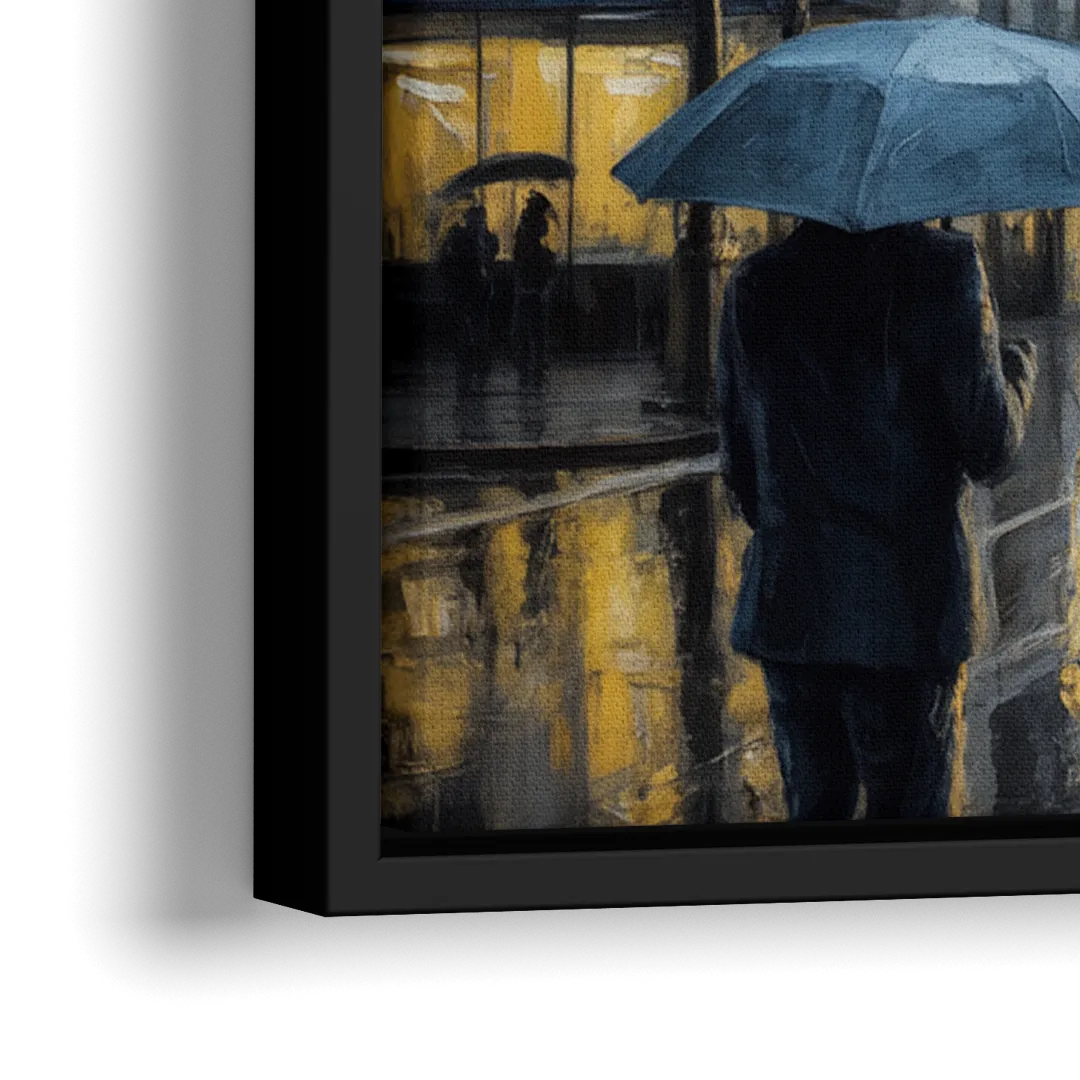 Chicago Rainy Streets in Monochrome - Close-Up Black Frame Canvas