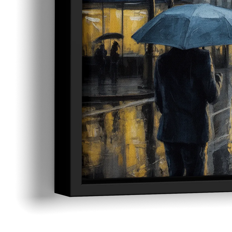 Chicago Rainy Streets in Monochrome - Close-Up Black Frame Canvas