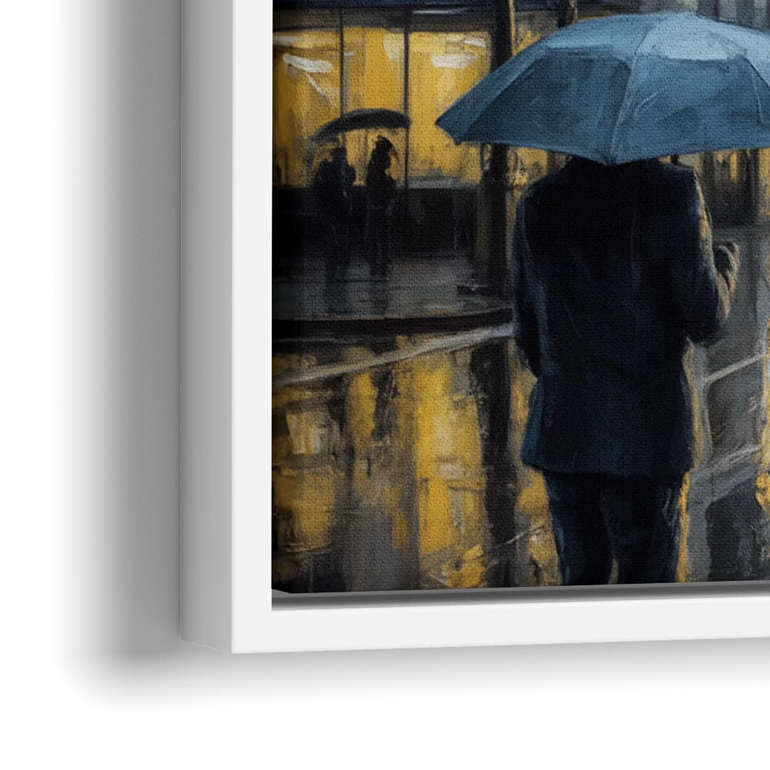 Chicago Rainy Streets in Monochrome - Close-Up White Frame Canvas