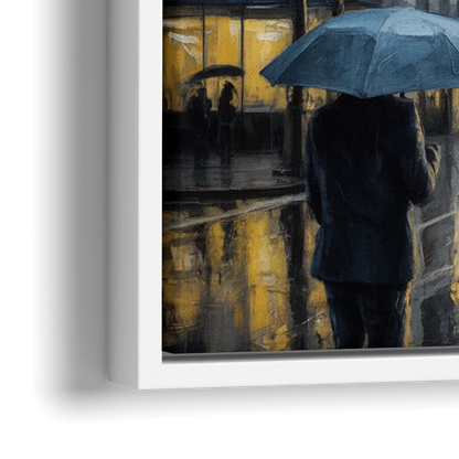Chicago Rainy Streets in Monochrome - Close-Up White Frame Canvas