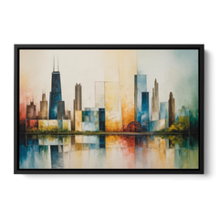 Chicago Retro Travel Poster - Black Framed Canvas Wall Art - Front