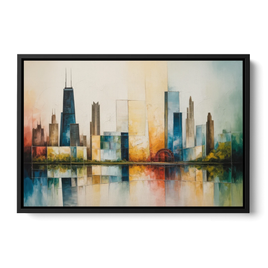 Chicago Retro Travel Poster - Black Framed Canvas Wall Art - Front