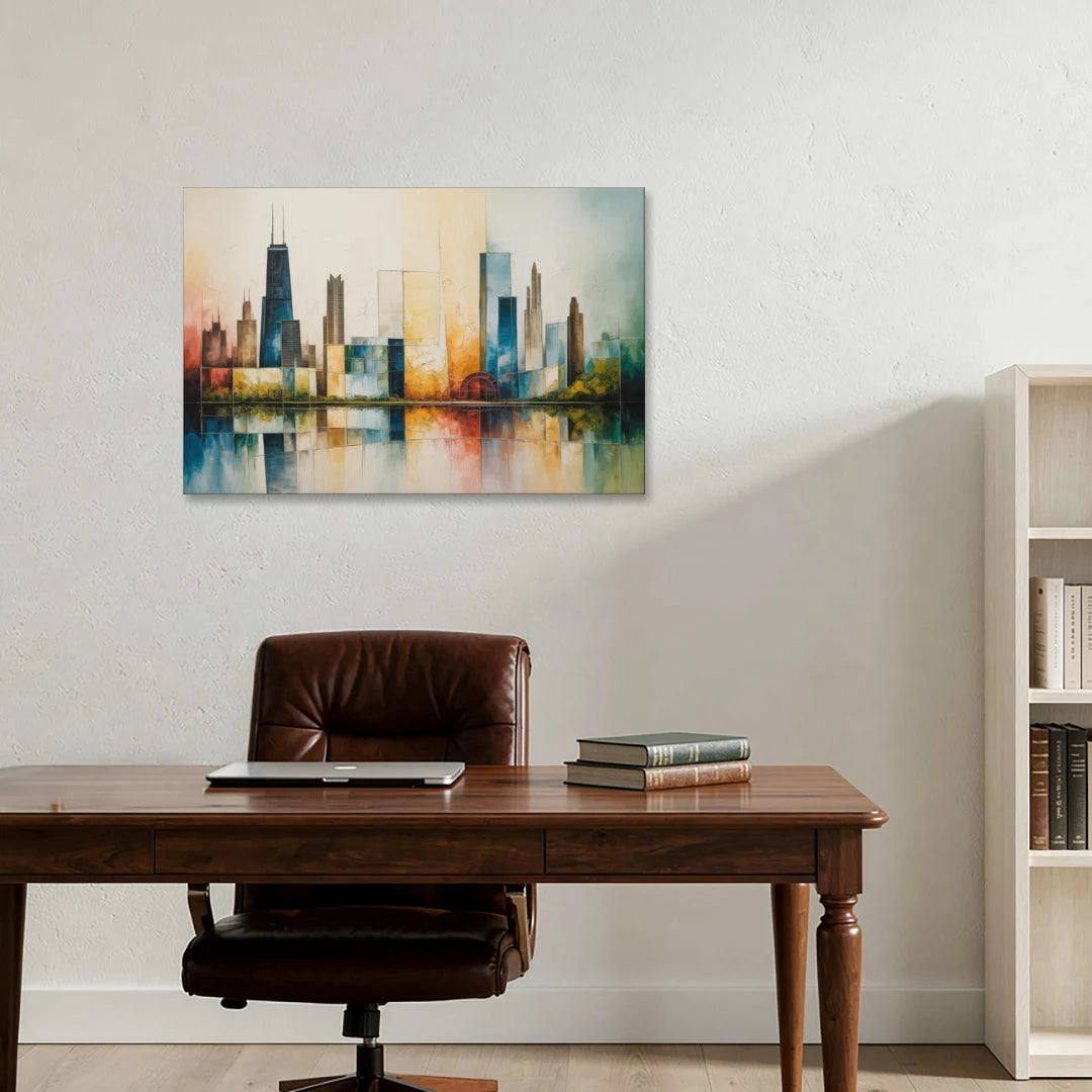Chicago Retro Travel Poster - Canvas Wall Art - Office - 36x24