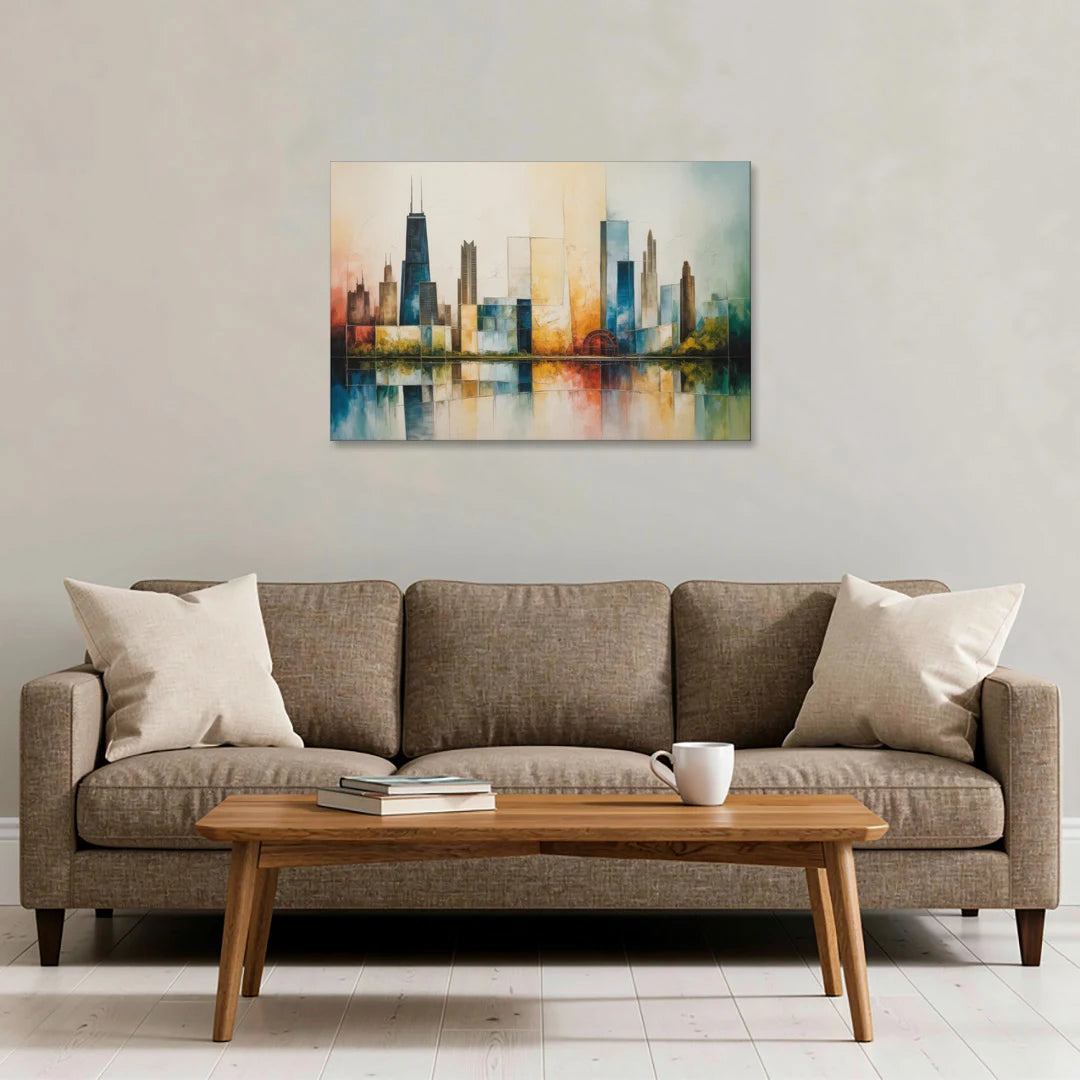Chicago Retro Travel Poster - Canvas Wall Art - Sofa - 36x24