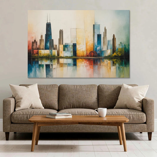 Chicago Retro Travel Poster - Canvas Wall Art - Sofa - 60x40