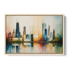 Chicago Retro Travel Poster - Oak Framed Canvas Wall Art - Front