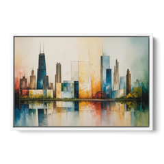 Chicago Retro Travel Poster - White Framed Canvas Wall Art - Front