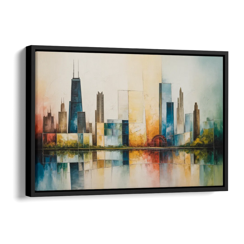 Chicago Retro Travel Poster Side - Black Canvas Wall Art