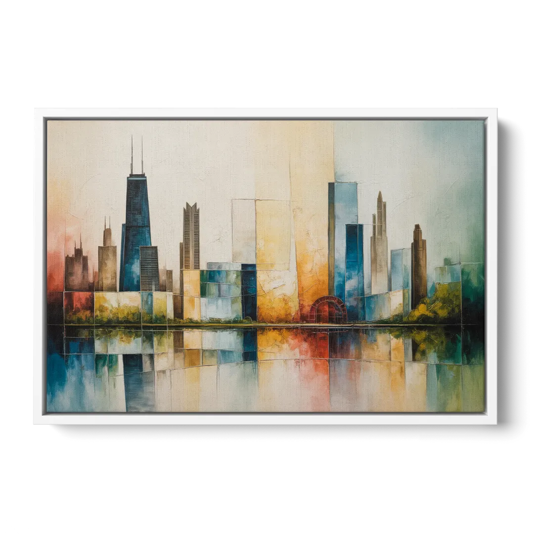 Chicago Retro Travel Poster - White Frame Canvas