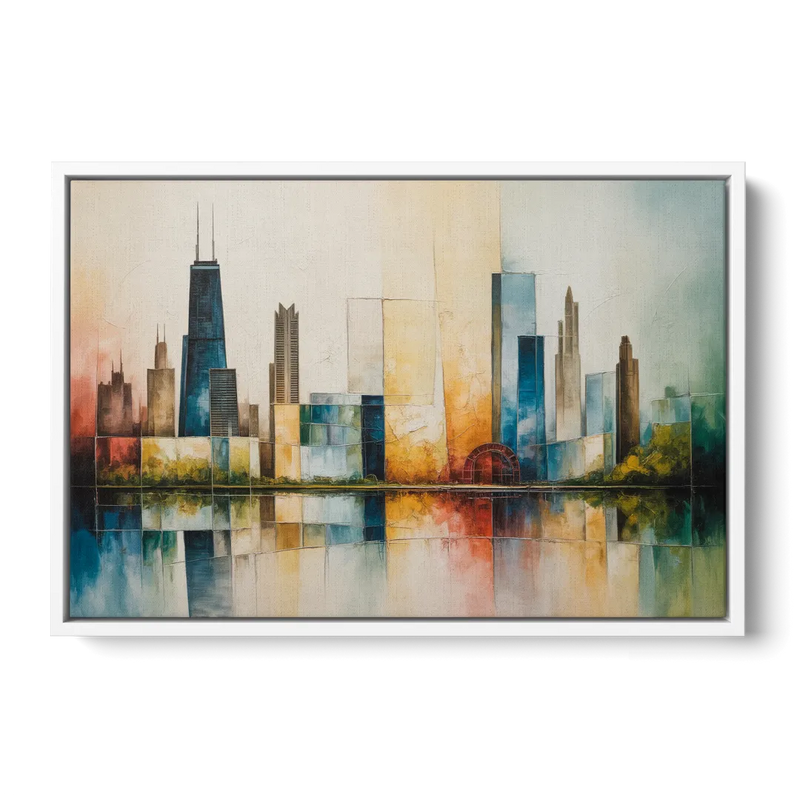 Chicago Retro Travel Poster - White Frame Canvas