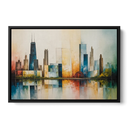 Chicago Retro Travel Poster Front - Black Canvas Wall Art