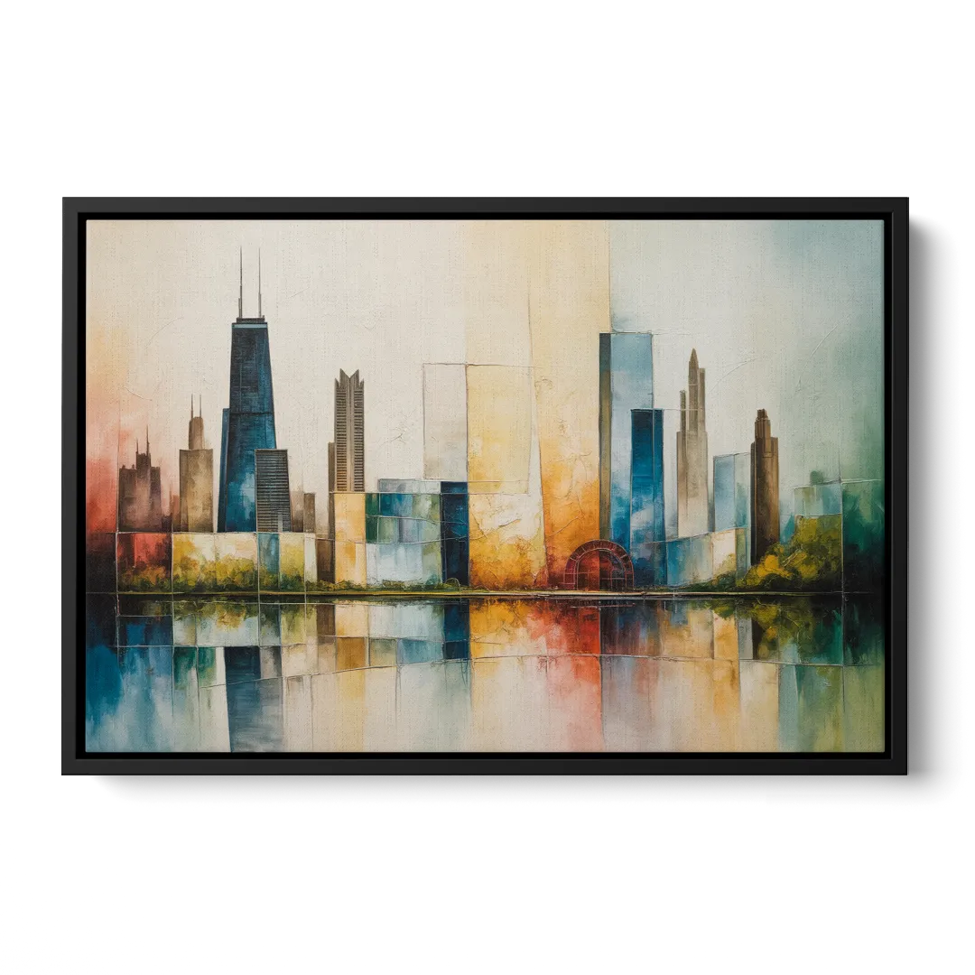 Chicago Retro Travel Poster - Black Frame Canvas