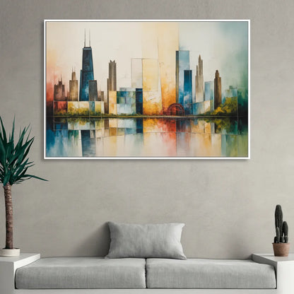 Chicago Retro Travel Poster Sitting Room - White Canvas Wall Art