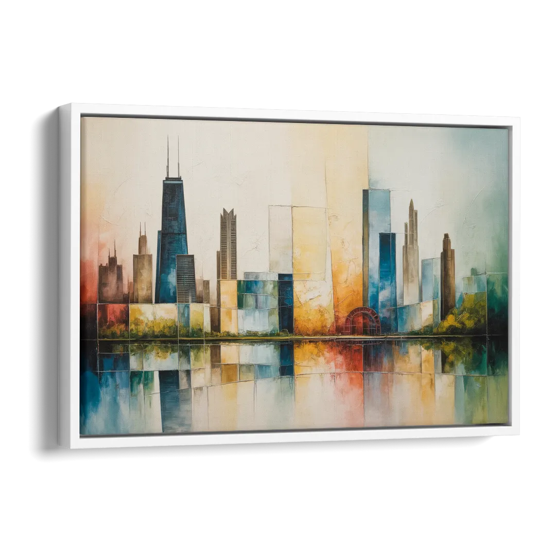 Chicago Retro Travel Poster Side - White Canvas Wall Art