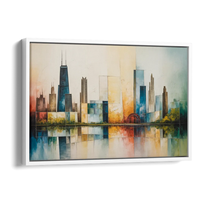 Chicago Retro Travel Poster Side - White Canvas Wall Art