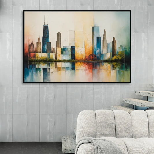 Chicago Retro Travel Poster Living Room - Black Canvas Wall Art