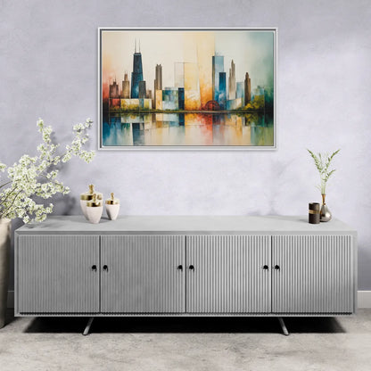 Chicago Retro Travel Poster - Living Room White Frame Canvas