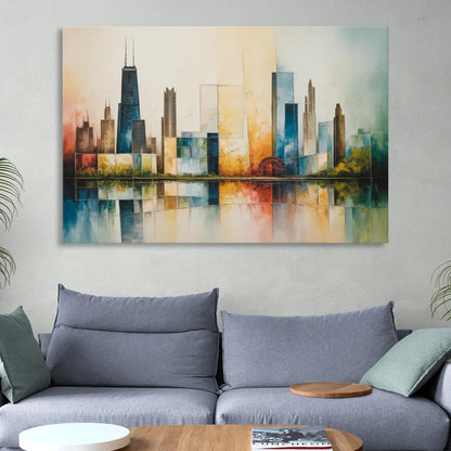 Chicago Retro Travel Poster Sitting Room - Canvas Wall Art