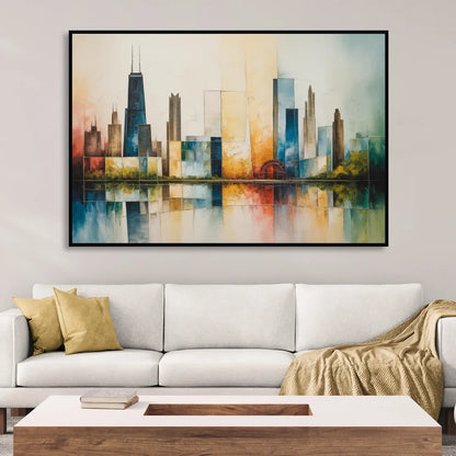 Chicago Retro Travel Poster Sitting Room - Black Canvas Wall Art