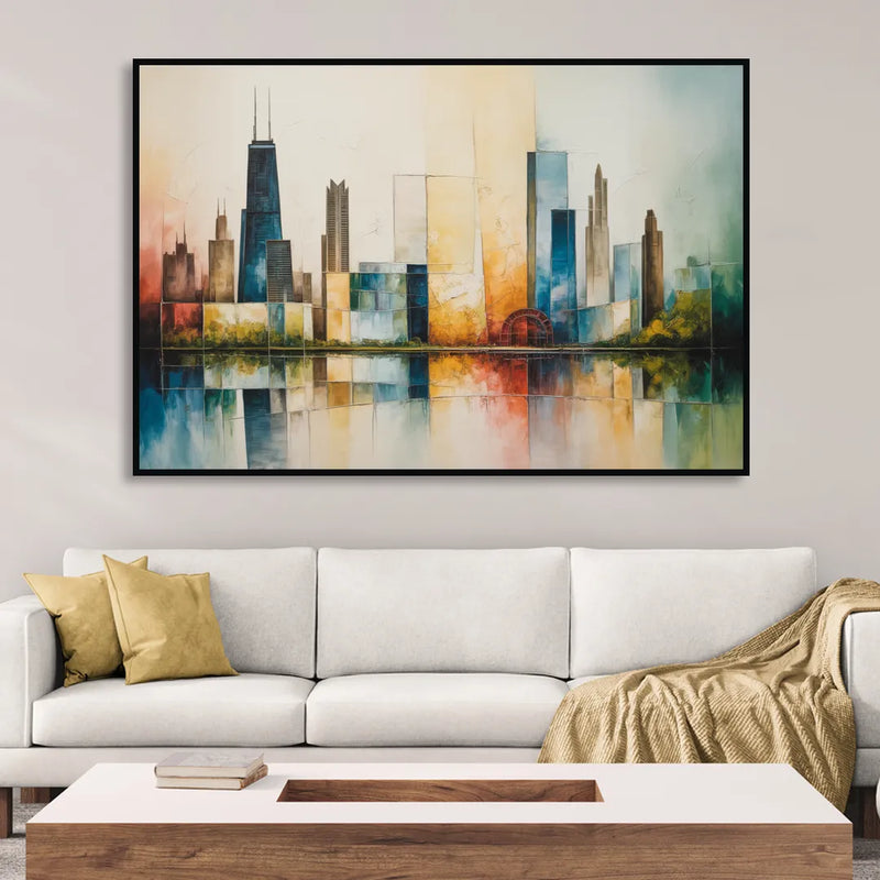 Chicago Retro Travel Poster Sitting Room - Black Canvas Wall Art