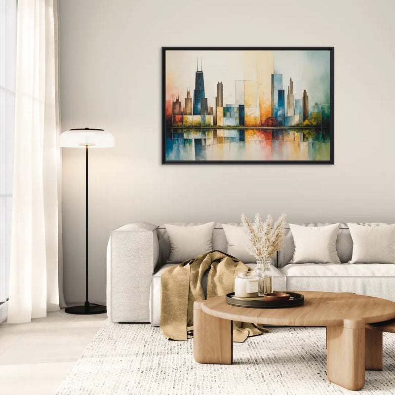 Chicago Retro Travel Poster - Living Room Black Frame Canvas