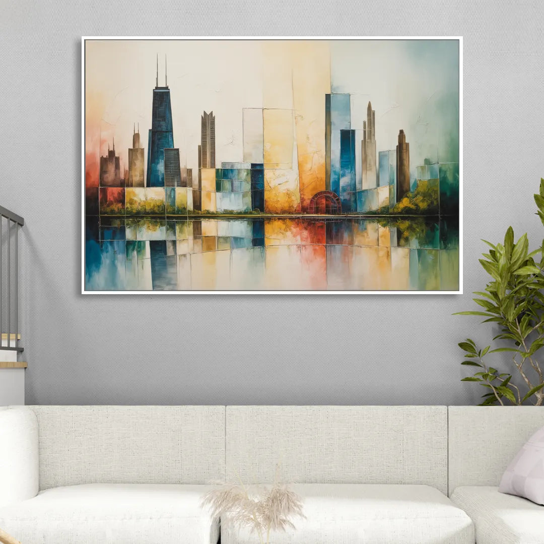 Chicago Retro Travel Poster Living Room - White Canvas Wall Art