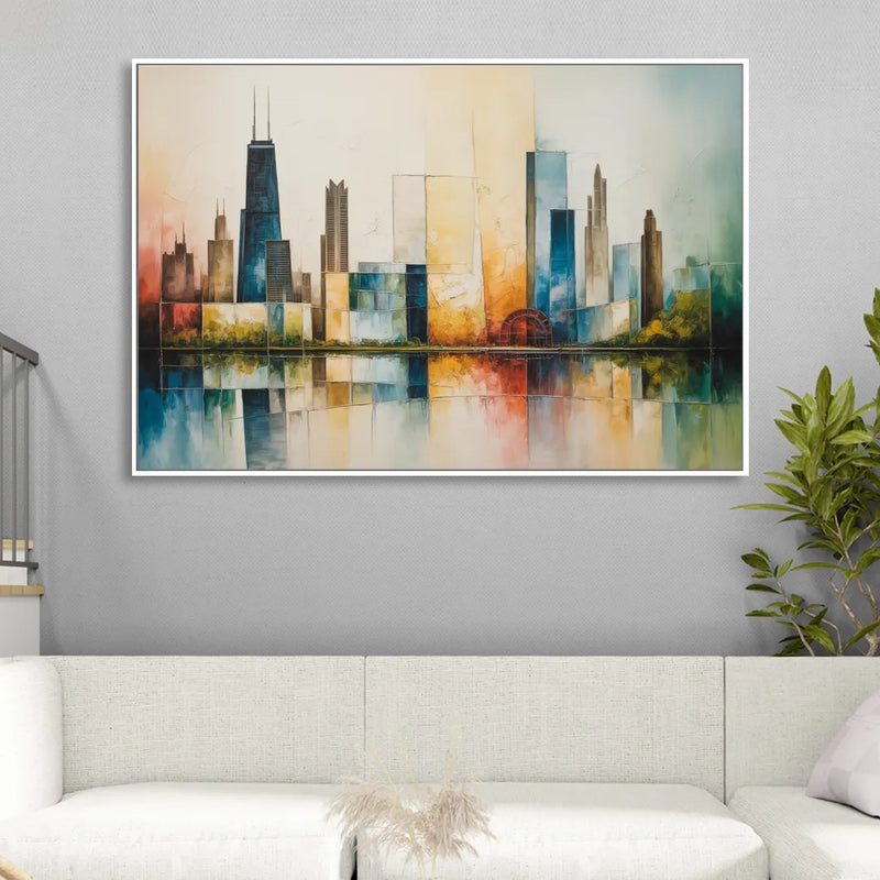 Chicago Retro Travel Poster Living Room - White Canvas Wall Art