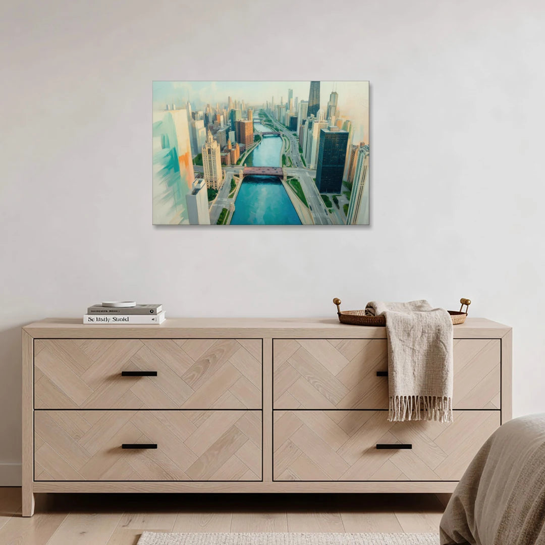 Chicago River Abstract Map - Canvas Wall Art - Coffee Table - 36x24