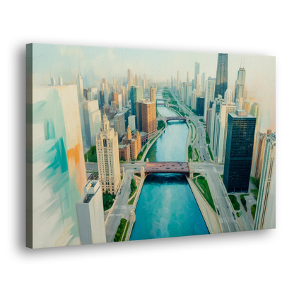 Chicago River Abstract Map Side - Canvas Wall Art