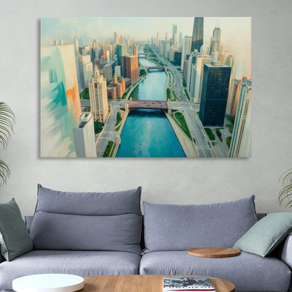 Chicago River Abstract Map Living Room - Canvas Wall Art