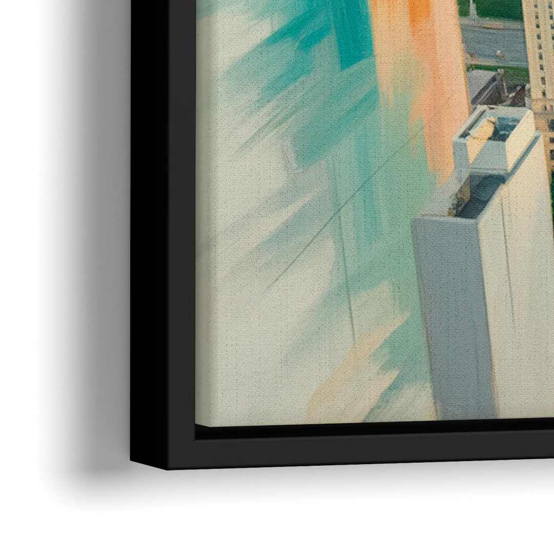 Chicago River Abstract Map - Close-Up Black Frame Canvas