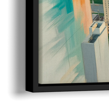 Chicago River Abstract Map - Close-Up Black Frame Canvas