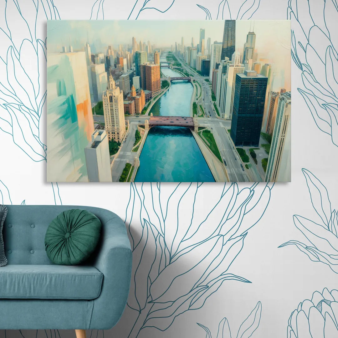 Chicago River Abstract Map Sitting Room - Canvas Wall Art