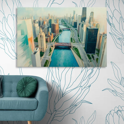 Chicago River Abstract Map Sitting Room - Canvas Wall Art