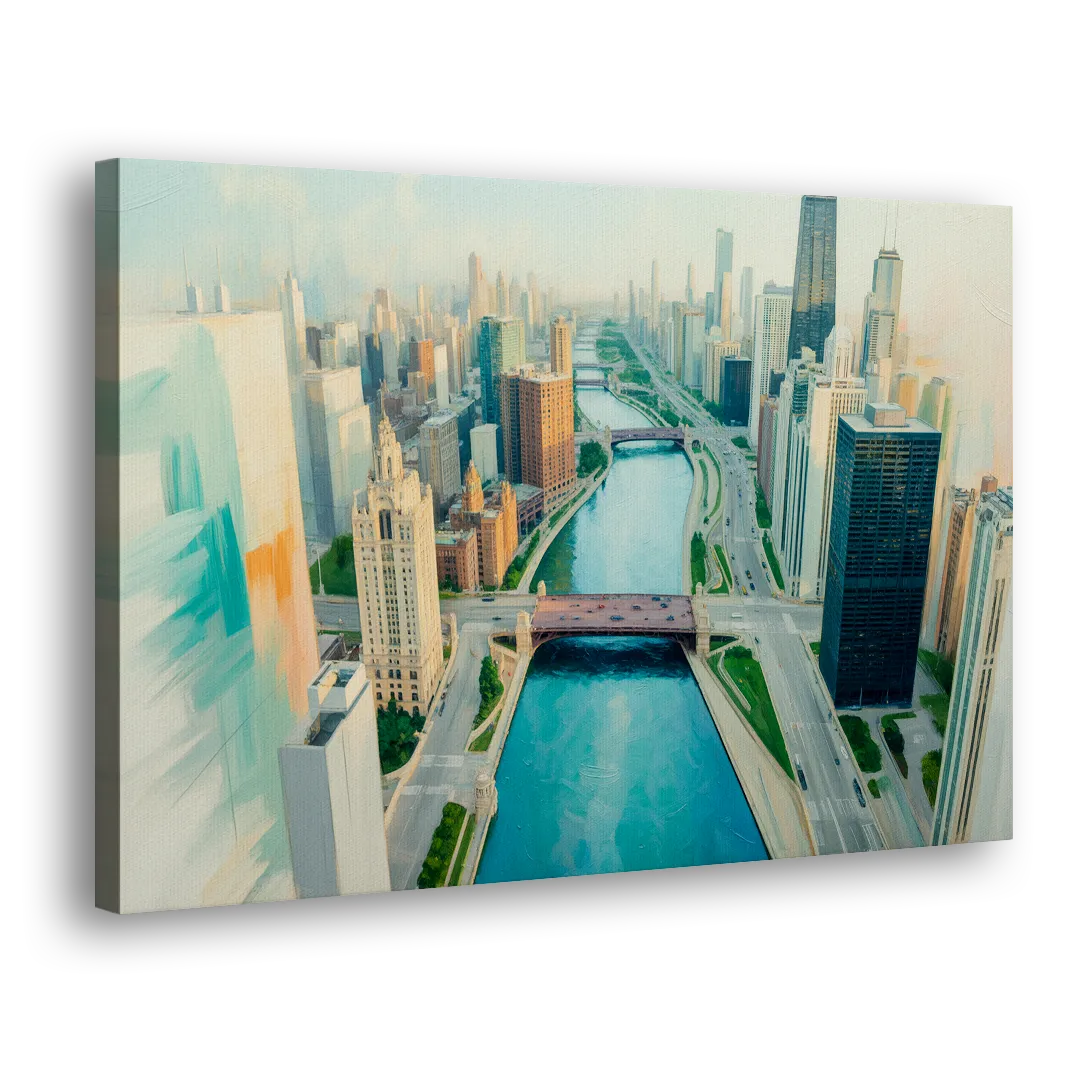 Chicago River Abstract Map - Canvas Print Art Sides